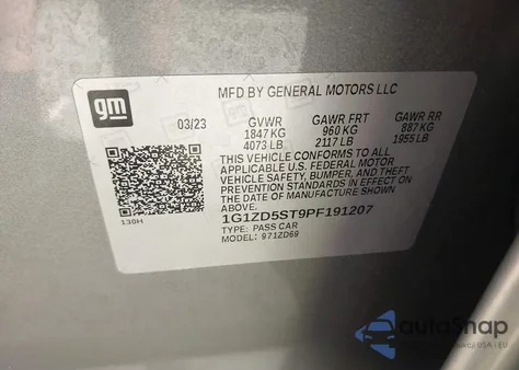 2023 Chevrolet Malibu Fwd 1Lt z USA, uszkodzony, nr VIN 1G1ZD5ST9PF191207